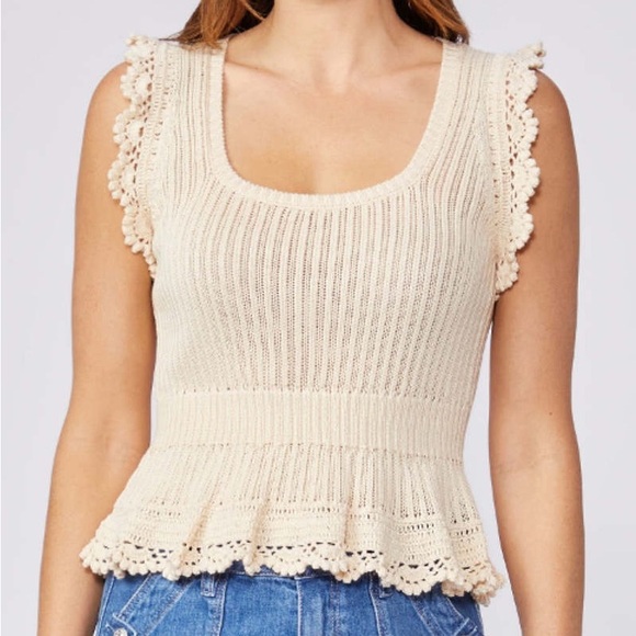 PAIGE Tops - PAIGE Cream Crochet Trim Sleeveless Top